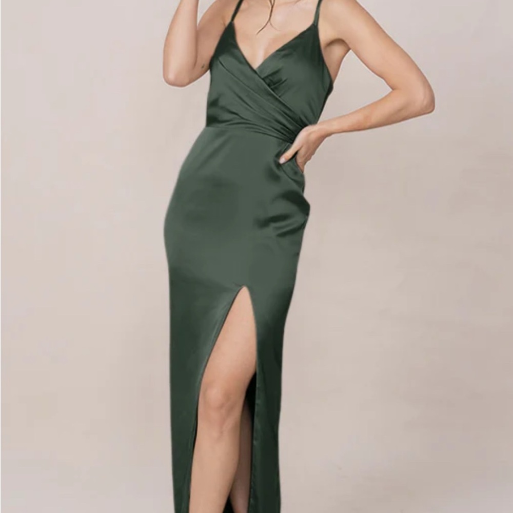 Revelry Green Maxi Dress with Slit and Spaghetti Straps